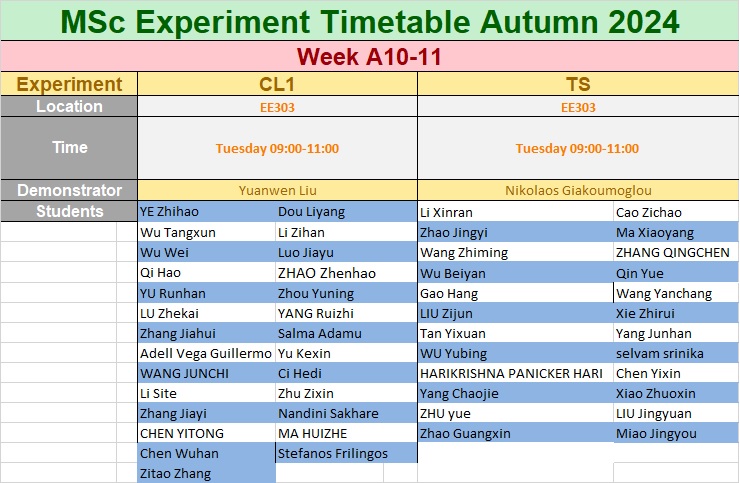 Week A10-11 Timetable Autumn 2020