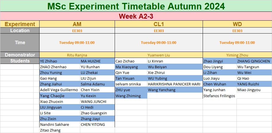 Week A2-3 Timetable Autumn 2020